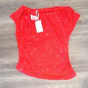 Grace Karin Red Sequin Cap Sleeve Blouse